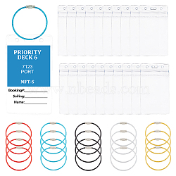 AHADERMAKER 20Pcs Rectangle Transparent PVC Plastic Name Card Holders, Vertical Waterproof Hanging Card Sleeves, with 20Pcs 5 Colors Stainless Steel Wire Keychain Clasps, Mixed Color, Clasps: 150x2mm, 4Pcs/color, Holders: 116x66x1.5mm(DIY-GA0002-61)