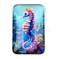 Glass Cabochons, Rectangle with Ocean Theme, Sea Horse, 51.5x32.5x8.5mm(GGLA-T004-14I)