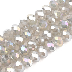 Electroplate Glass Beads Strands, Imitation Jade Beads, AB Color Plated, Faceted, Rondelle, Gray, 6x5mm, Hole: 1mm, about 83~85pcs/strand, 38~39cm(EGLA-A034-J6mm-B09)