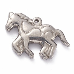 304 Stainless Steel Pendants, Horse, Stainless Steel Color, 16x25x4mm, Hole: 1.5mm(STAS-O140-06P)