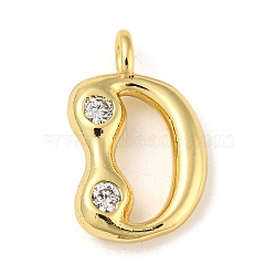 Rack Plating Brass Micro Pave Cubic Zirconia Pendants, Cadmium Free & Lead Free, Long-Lasting Plated, Real 18K Gold Plated, Letter D, 22.5x14x5mm, Hole: 3.2mm(KK-A200-24G-D)