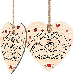 Heart with Word Wooden Hanging Plate, Decoration Accessories, Hand Heart, 100x100mm(HJEW-WH0037-016)