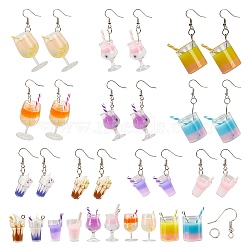 DIY 10Pairs Beverages Themed Earring Making Kits, with Resin & Glass & Acrylic & Plastic Pendants, Plastic Pendants, Brass Earring Hooks, Mixed Color(DIY-SC0012-99)