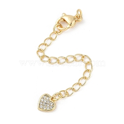 Brass Micro Pave Cubic Zirconia Ends with Chains, Heart, Real 18K Gold Plated, 74mm, Hole: 2.5mm(KK-U043-03G)