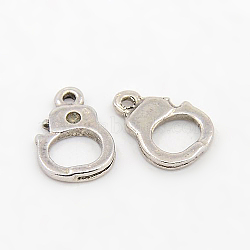 Tibetan Style Handcuffs Charms, Lead Free & Cadmium Free & Nickel Free, Antique Silver, Size: about 10mm wide, 13mm long, 2mm thick, hole: 1mm(EAA105Y-NF)