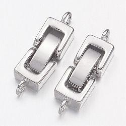 Brass Fold Over Clasps, Rectangle, Cadmium Free & Nickel Free & Lead Free, Platinum, 22~24x7x4mm, Hole: 1mm(KK-I591-06P-NR)