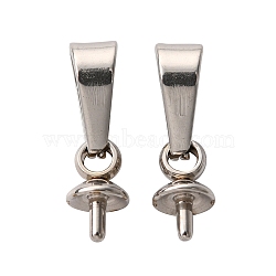 Tarnish Resistant 201 Stainless Steel Peg Bails Pendants, For Half Drilled Beads, 12x4mm, Pin: 1mm, Hole: 5.5x2.5mm(X-STAS-E031-1)