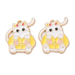 Halloween Alloy Enamel Pendants, Light Gold, Pumpkin Cat Charm, Yellow, 25.5x23x1.5mm, Hole: 1.8mm(ENAM-Z022-02C)