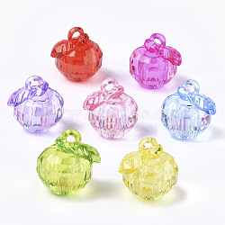 Transparent Acrylic Pendants, Faceted, Apple, Mixed Color, 24.5x23.5x20.5mm, Hole: 3mm, about 102pcs/500g(TACR-S133-119)