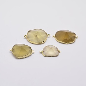 Natural Nuggets Citrine Links connectors, with Golden Plated Brass Finding, 33~42x21~28x12~15mm, Hole: 2mm