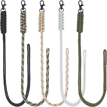 Nbeads 5Pcs 5 Colors Polypropylene Fiber Braided Neck Lanyards, Tactical Camera Badge Holder, with Zinc Alloy Swivel Clasps, for Hiking, Camping, Outdoor Photography, Mixed Color, 505x3mm, 1pc/color