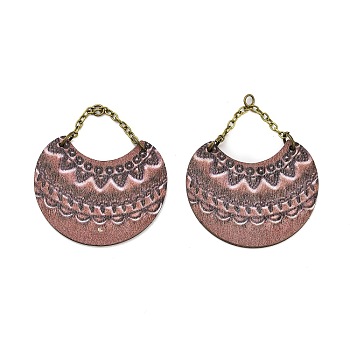 Poplar Wood Pendants, with Brass Chains, Rosy Brown, 46.5x40x2.3mm, Hole: 2.6mm