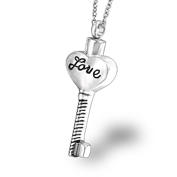 Stainless Steel Heart Key Pendant Necklaces, Urn Ashes Necklaces, Stainless Steel Color, no size