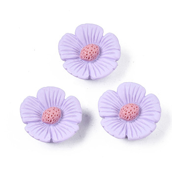 Opaque Resin Cabochons, Flower, Lilac, 21x20x9mm