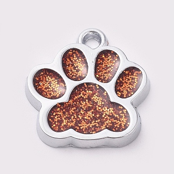 Alloy Enamel Charms, with Glitter Powder, Dog Paw Prints, Platinum, Dark Goldenrod, 17.7x16.6x2mm, Hole: 2mm