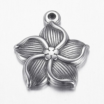 304 Stainless Steel Pendants, Flower, Stainless Steel Color, 19x17x3mm, Hole: 1.5mm