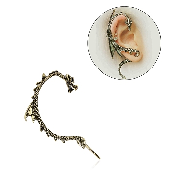 Alloy Dragon Front Back Stud Earrings, Climber Wrap Around Earrings for Men Women, Antique Bronze, 53x36x8mm, Pin: 0.8mm