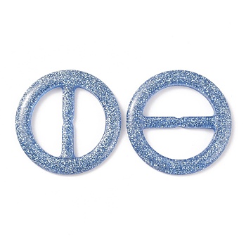 Flat Round Resin Buckle Clasps, with Glitter Powder, For Webbing, Strapping Bags, Garment Accessories, Steel Blue, 41.5x3.5mm