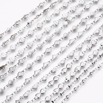 304 Stainless Steel Link Chains Necklaces, with Lobster Claw Clasps, Heart, Stainless Steel Color, 17.3~17.9 inch(44~45.5cm)