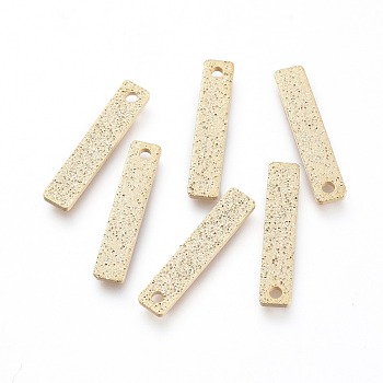 Brass Charms, Long-Lasting Plated, Textured, Rectangle, Golden, 15x3x1mm, Hole: 1mm