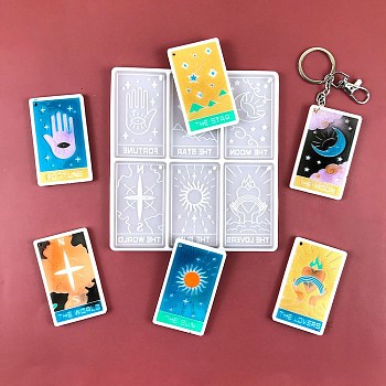The Sun/Star/World Tarot Card DIY Pendant Silicone Molds Set, Resin Casting Molds, for UV Resin, Epoxy Resin Jewelry Making, White, 148x136x6mm, Hole: 2.5mm, Inner Diameter: 70.5x41.5mm