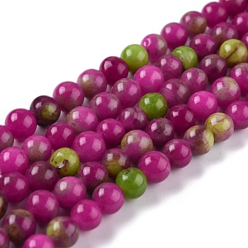 Natural White Jade Beads, Round, Dyed, Colorful, 6mm, Hole: 1mm, about 58~61pcs/strand, 37.5~38.5cm