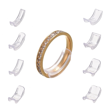 8Pcs 8 Sizes Plastic Invisible Ring Size Adjuster, Fit 1~10mm Width Rings, Clear, 18~20x4~11.5x3mm, 1pc/size