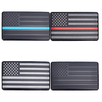 Gorgecraft 4Pcs 4 Style Aluminum Adhesive Sticker Car Stickers, DIY Car Decorations, Rectangle with Flag of the United States, Mixed Color, 7.5x12.5x0.25cm, 1pc/style