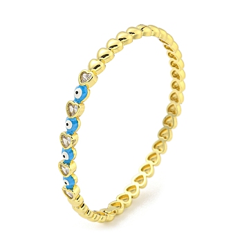 Heart Brass Pave Clear Cubic Zirconia Hinged Bangles, Evil Eye Enamel Bangles for Women, Real 18K Gold Plated, Deep Sky Blue, Inner Diameter: 2-1/8 x 2-3/8 inch(5.5x6cm), 5mm