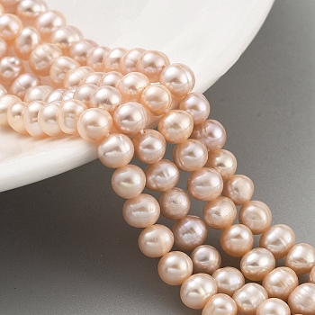 Natural Cultured Freshwater Pearl Beads Strands, Potato, Light Salmon, 5~6mm, Hole: 0.6mm, about 33pcs/strand, 6.89~7.09 inch(17.5~18cm)