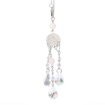 2Pcs Glass Teardrop Pendant Decorations, Hanging Suncatchers, with Brass & Iron Findings, for Home Decoration, Clear AB, 262mm