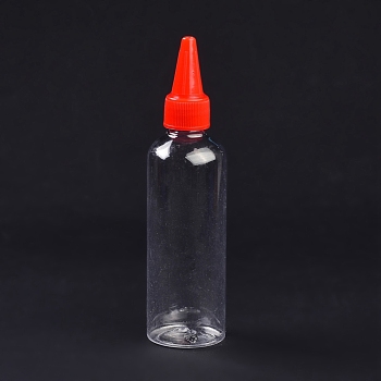 (Defective Closeout Sale: Scratch), Plastic Empty Bottle for Liquid, Pointed Mouth Top Cap, Red, 15.3x3.9cm, Capacity: 100ml(3.38 fl. oz)