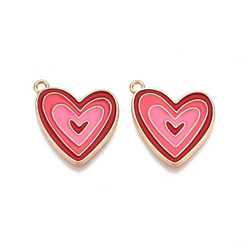 Rack Plating Alloy Enamel Pendants, Cadmium Free & Nickel Free & Lead Free, Light Gold, Heart Charm, FireBrick, 21.5x18x1.5mm, Hole: 1.6mm