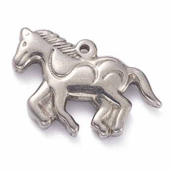 304 Stainless Steel Pendants, Horse, Stainless Steel Color, 16x25x4mm, Hole: 1.5mm