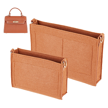 WADORN 2Pcs 2 Style Wool Felt Bag Organizer Inserts, with Alloy D-rings and Iron Findings, for Envolope Bag Accessories, Rectangle, Saddle Brown, 17~23x12~15.5x4.6~4.8cm, Hole: 16x13.5mm, 1pc/style