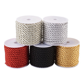 Pandahall Polyester Cord, Twisted Cord, Mixed Color, 5mm, about 4m/roll, 5 colors, 1roll/color, 5rolls/set