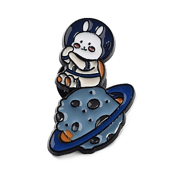 Rabbit Spaceman Enamel Pin, Alloy Brooch for Backpack Clothes, Steel Blue, 25x21.5x2mm