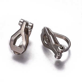 Brass Clip-on Earring Findings, Stainless Steel Color, 12.5x6x8.5mm