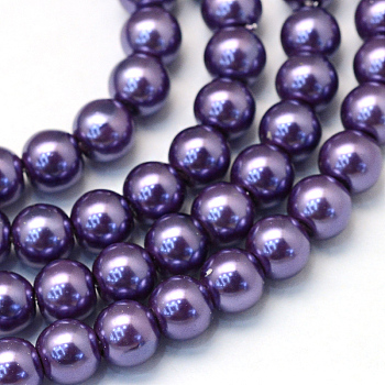 Baking Painted Pearlized Glass Pearl Round Bead Strands, Indigo, 12mm, Hole: 1.5mm, about 68~70pcs/strand, 31.4 inch