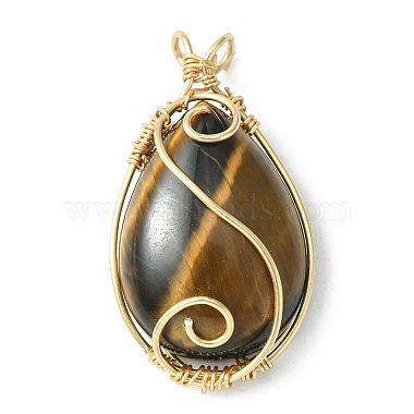 Natural Mixed Gemstone Copper Wire Wrapped Pendants(PALLOY-JF02163)-2