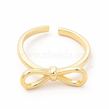 Rack Plating Brass Bowknot Open Cuff Ring for Women(RJEW-F142-03G)-2