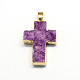 Plated Natural Druzy  Agate Cross Pendants(G-R275-06)-2