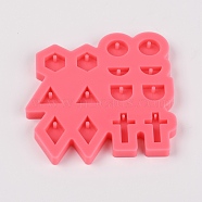 DIY Silicone Pendant Molds, Resin Casting Molds, For DIY UV Resin, Epoxy Resin Jewelry Making, Mixed Shapes, Salmon, 80x80x7mm, Hole: 2mm, Inner Diameter: 6~20x11~13mm(BG-TAC0001-05)