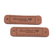 PU Leather Label Tags, Handmade Embossed Tag, with Holes, for DIY Jeans, Bags, Shoes, Hat Accessories, Rectangle with Word Handmade, Sienna, 55x15x1.2mm, Hole: 2mm(X-DIY-H131-A05)