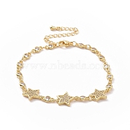 Clear Cubic Zirconia Star Link Bracelet, Brass Jewelry for Women, Golden, 7-1/2 inch(19cm)(BJEW-B068-03)