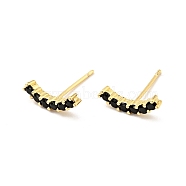 Black Cubic Zirconia Curved Bar Stud Earrings, Brass Jewelry for Women, Cadmium Free & Nickel Free & Lead Free, Real 18K Gold Plated, 4x13.5mm, Pin: 0.7mm(EJEW-G297-14G)