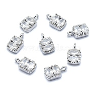 Brass Charms, with Cubic Zirconia, Cadmium Free & Nickel Free & Lead Free, Rectangle, Clear, Real Platinum Plated, 11x6.5x3mm, Hole: 2mm(ZIRC-J040-33P-NR)