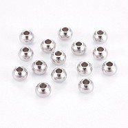 304 Stainless Steel Smooth Round Spacer Beads, Stainless Steel Color, 4x3mm, Hole: 1.5mm(STAS-M006-01D)