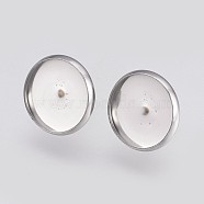 304 Stainless Steel Earring Cabochon Settings, Ear Studs Blank Findings, Flat Round, Stainless Steel Color, 20mm(STAS-E426-85B-P)