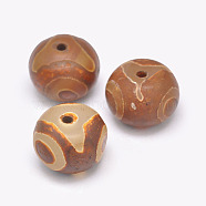 Tibetan 3-Eye dZi Beads , Natural Agate Beads, Dyed & Heated, Rondelle, Coral, 19~20x14~16mm, Hole: 2.5~3mm(TDZI-G009-B28)